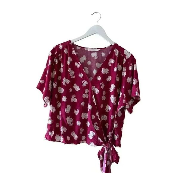 Lush Ranya Faux Unlined Floral Burgundy Berry Cream White Wrap Cropped XXL #1896 - Picture 1 of 13